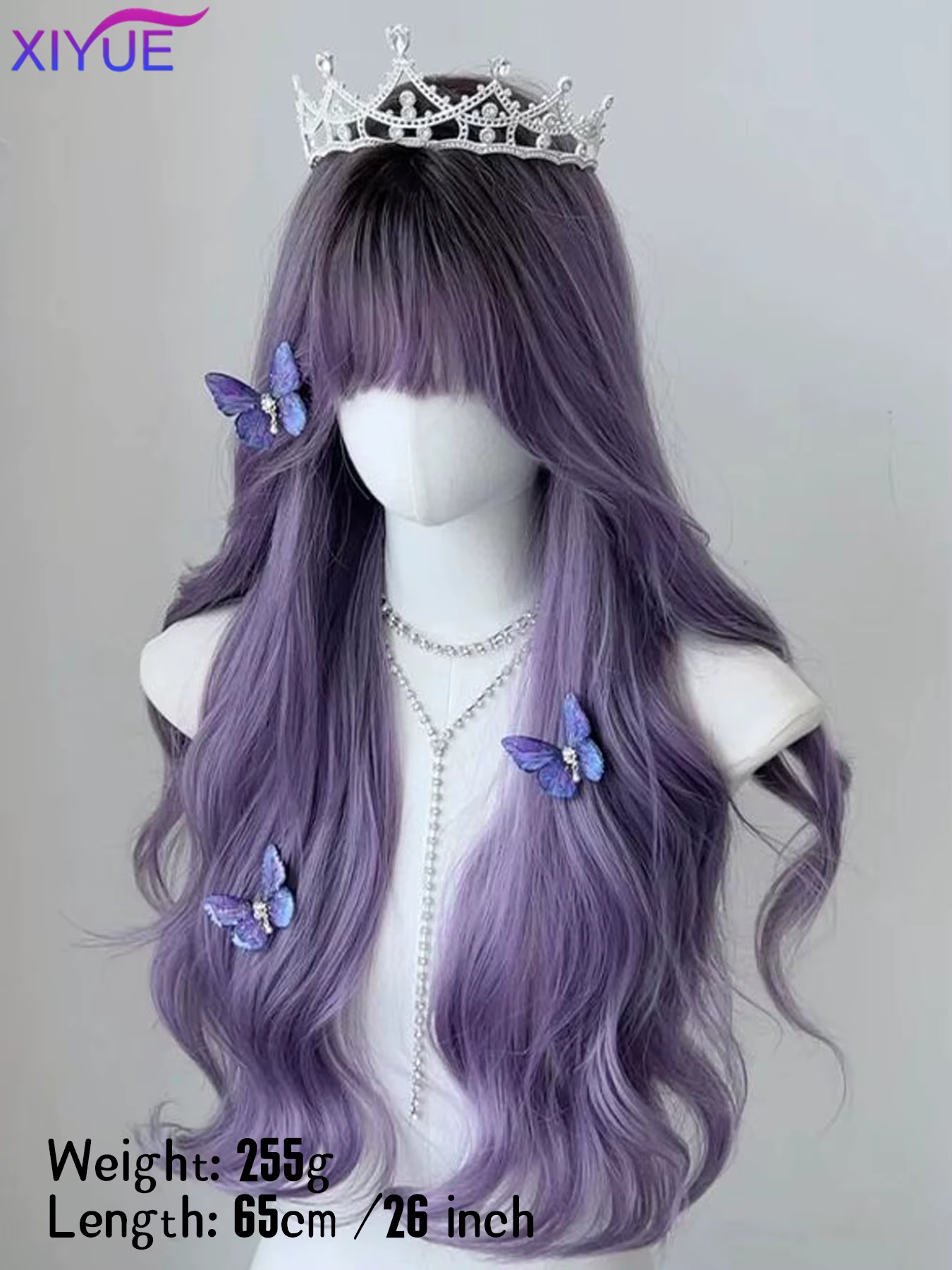 XIY – perruque synthétique longue ondulée avec frange, cheveux bouclés noirs dégradés violets pour f