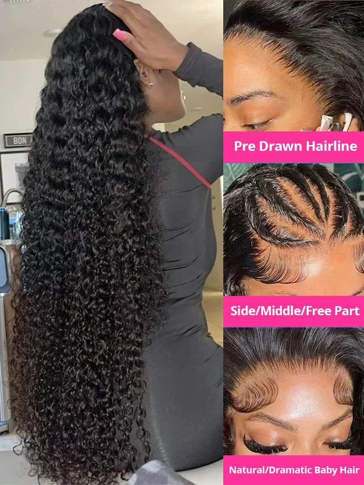 200 densité eau bouclés 13x6 HD dentelle frontale perruques de cheveux humains brésilien 30 40 pouce