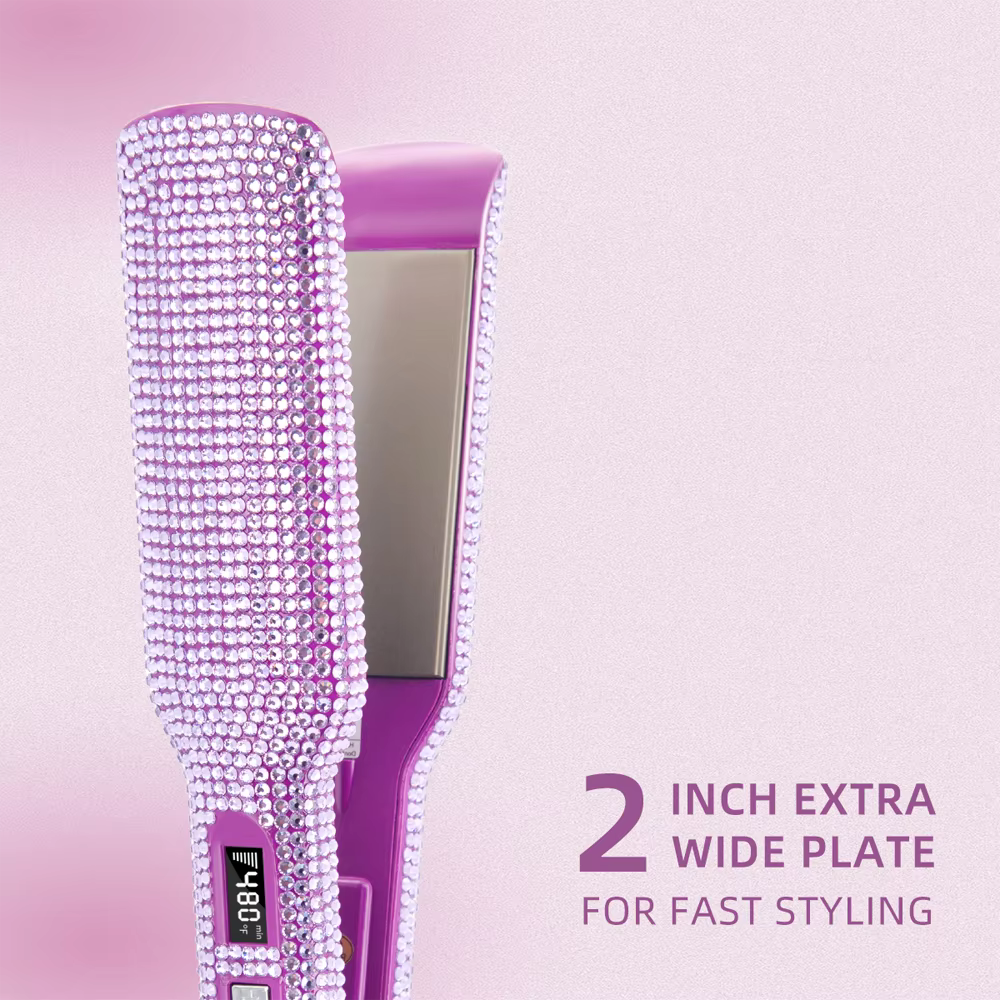 Lisseur de cheveux strass 240 ° C chaleur rapide 2 pouces plaque de titane fer plat LCD affichage ou