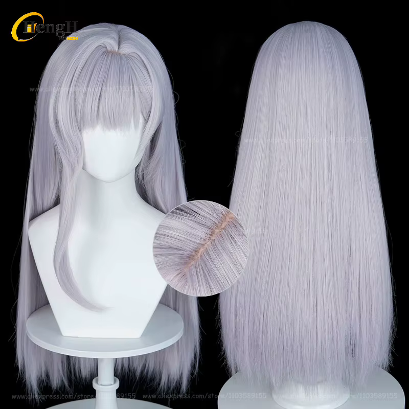 Perruque de cosplay anime NTGOV Marian Long 70cm, couleur argent clair et violet, en stock, perruque