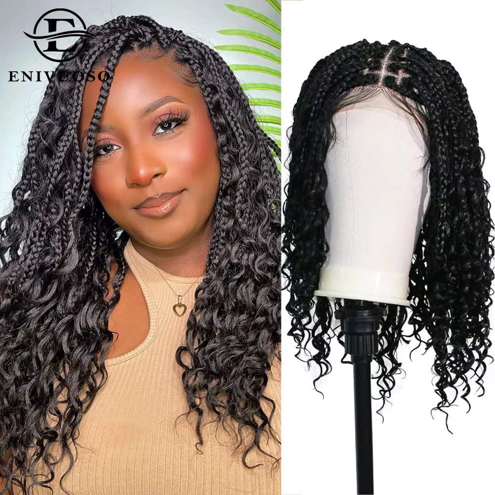Boho boîte sans noeuds perruques tressées pleine Double dentelle courte tresse perruque pour les fem