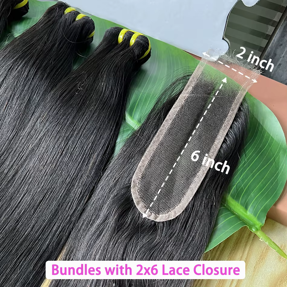 Paquets droits avec 2x6 HD fermeture à lacets Invisible cheveux humains couleur naturelle Extensions