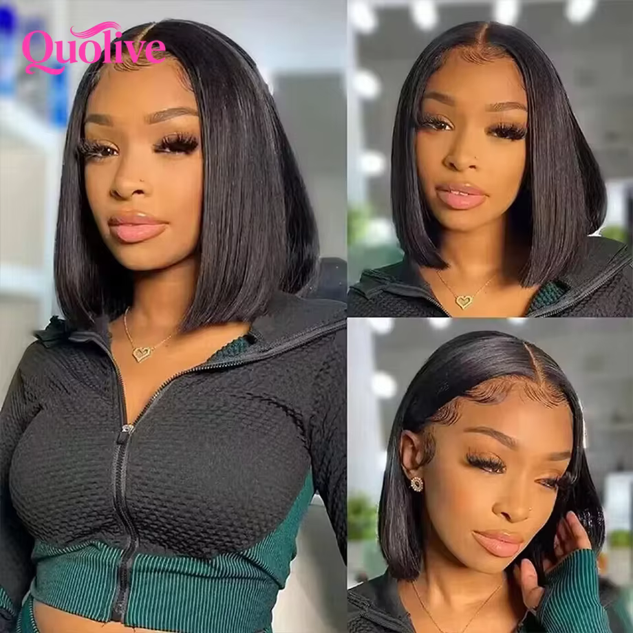 Perruque courte bob en cheveux humains, prête à porter, sans colle, avec closure en dentelle HD 5x5,