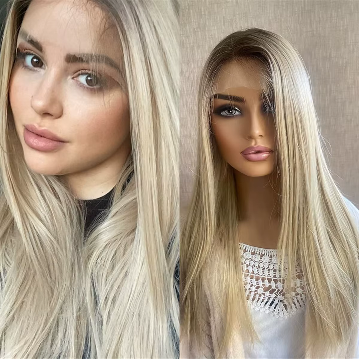 Perruque synthétique blonde cendrée avec mèches, perruque frontale en dentelle 13x4 pour usage quoti