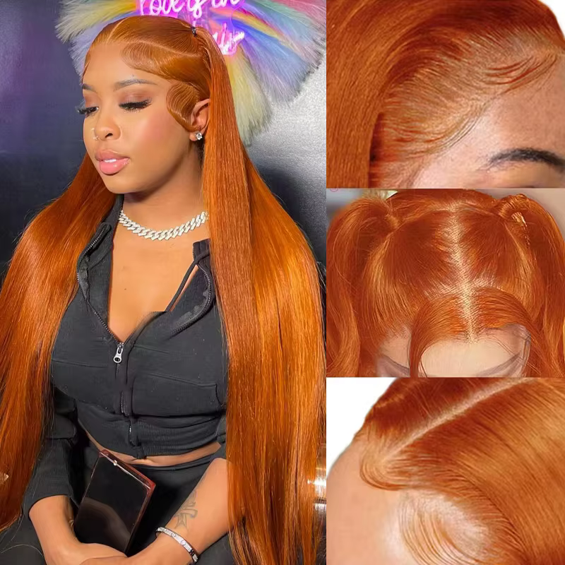 34 pouces Orange gingembre dentelle avant perruques cheveux humains pour les femmes droite 13x4 13x6