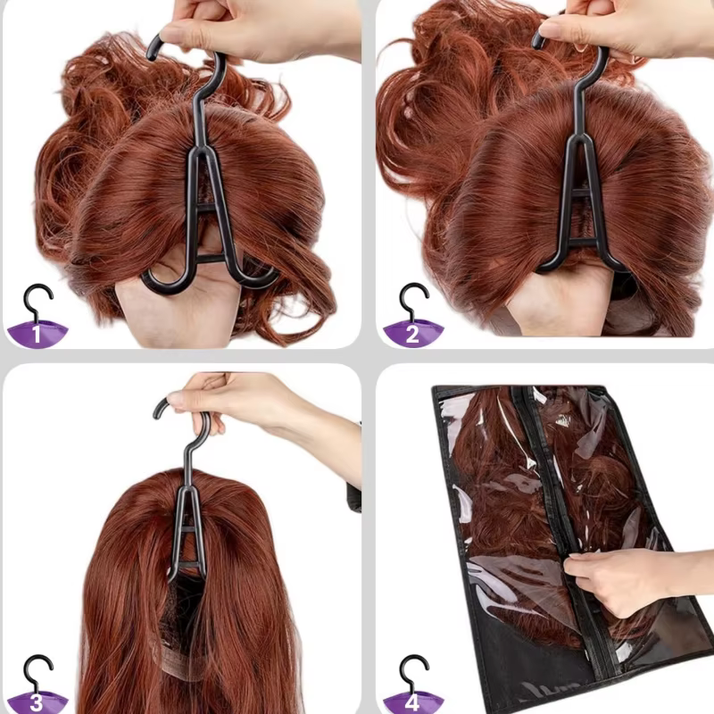 1 ensemble/2 ensembles sac de rangement de perruque avec cintre sacs à cheveux avec cintre en plasti