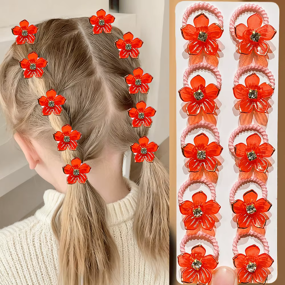 Bandes de cheveux élastiques pour filles, 10 pièces, avec strass et décorations florales, attaches d