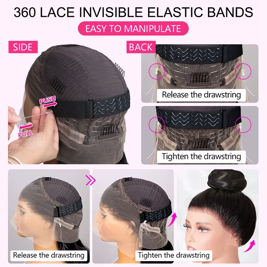 Perruque Lace 360 à densité 220% avec cordon de serrage invisible, cheveux humains raides crépus, co