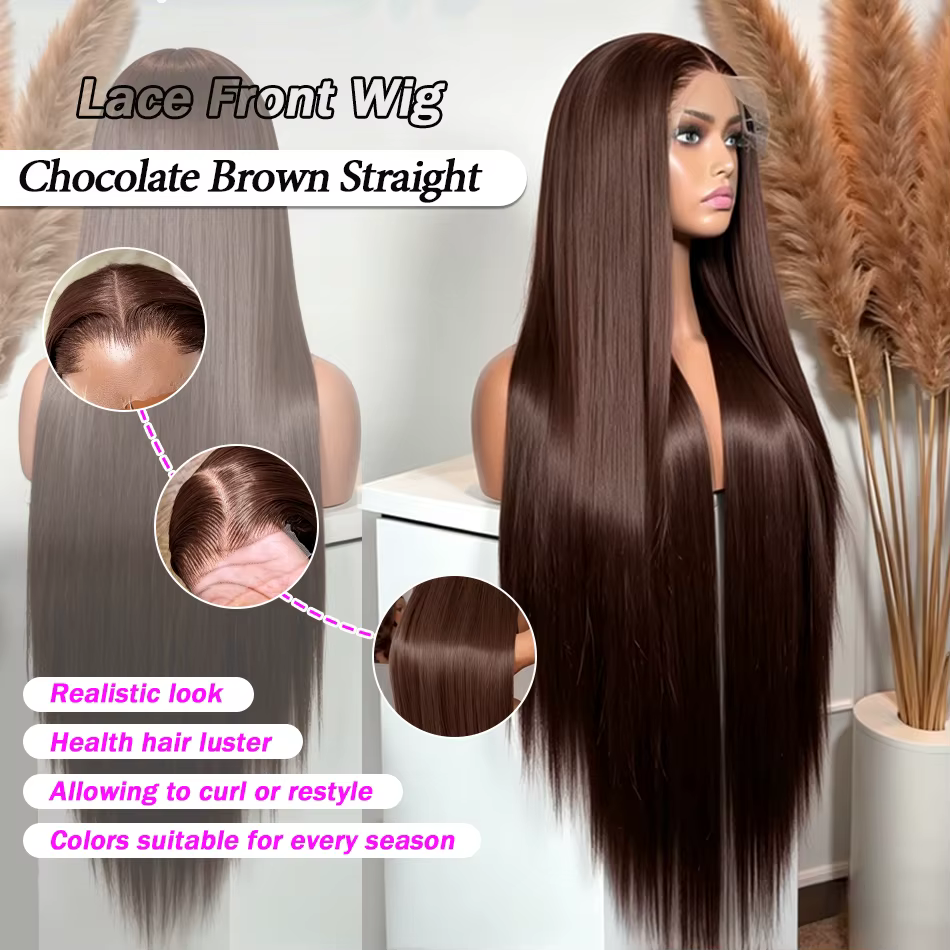 Perruque Lace Front HD Brun Chocolat 13x4 Lisse, Perruques Frontales Complètes 13x6 en Cheveux Humai
