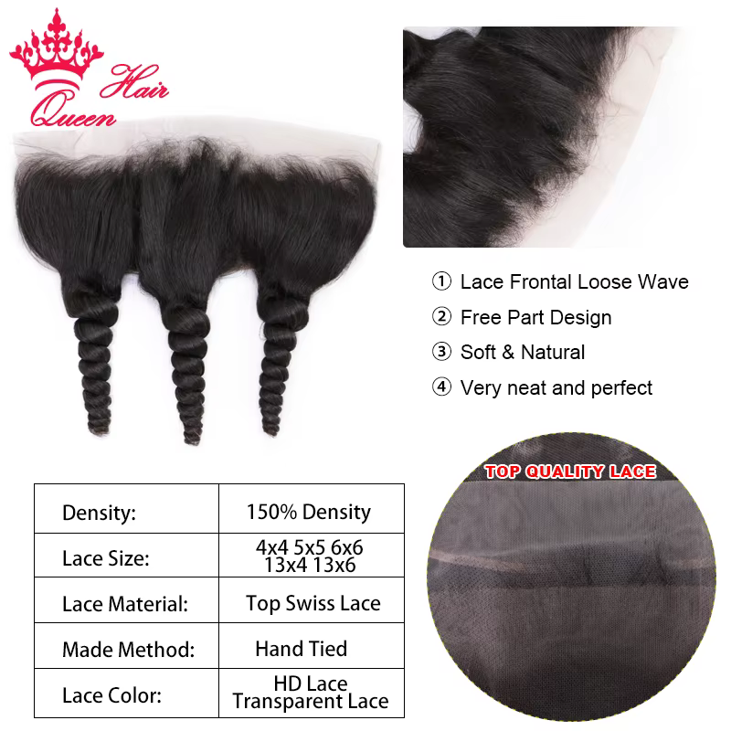 Queen Hair HD Loose Wave Closure Frontal Real Invisible Lace 13x6 13x4 4x4 5x5 Pre Plucked Lace Fron