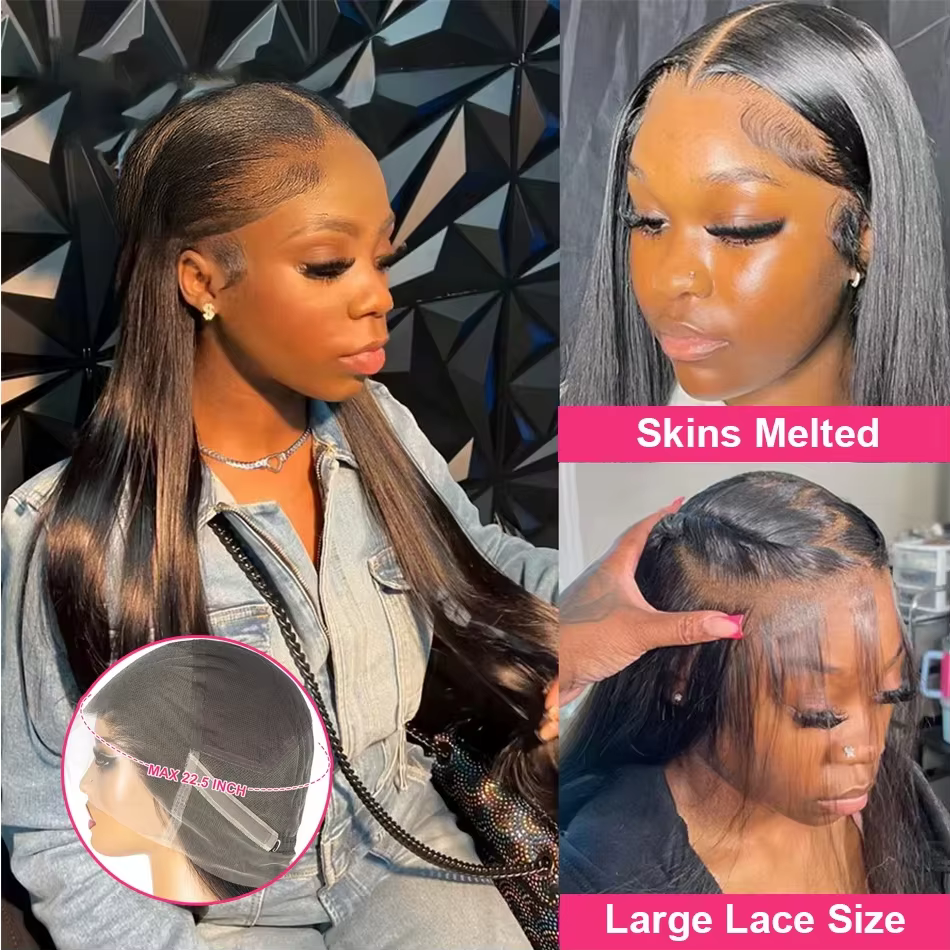 Perruque Full Lace Wig naturelle brésilienne lisse, cheveux lisses, densité 250, pre-plucked, 360 HD