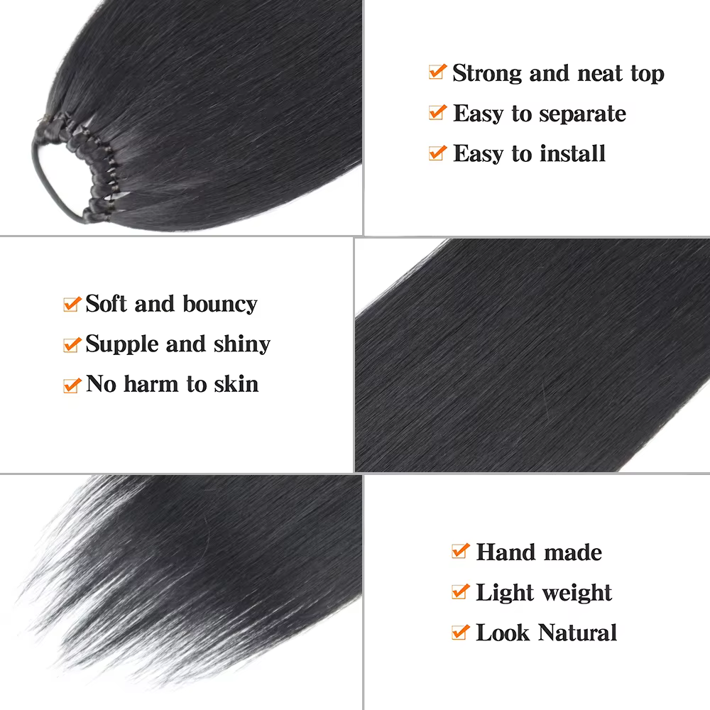 Extensions synthétiques queue de cheval 24 pouces, postiche tressée naturelle noire, postiche longue