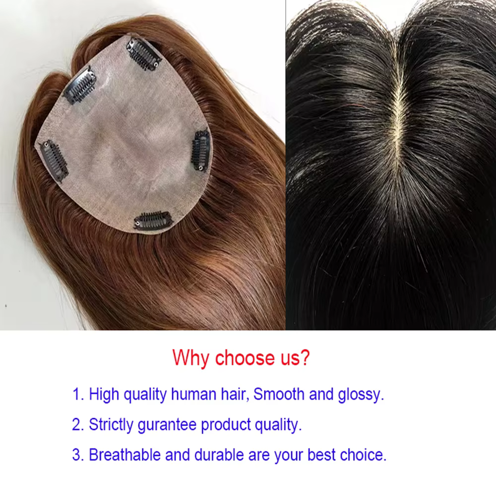 Topper de cheveux humains Remy en soie, 15x16CM, pour femmes, Base en soie lisse, Clip pour perte de