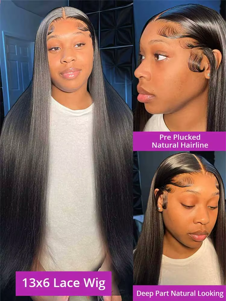 250 densité 13x6 HD os droite dentelle avant perruques cheveux humains brésilien 40 42 pouces sans c