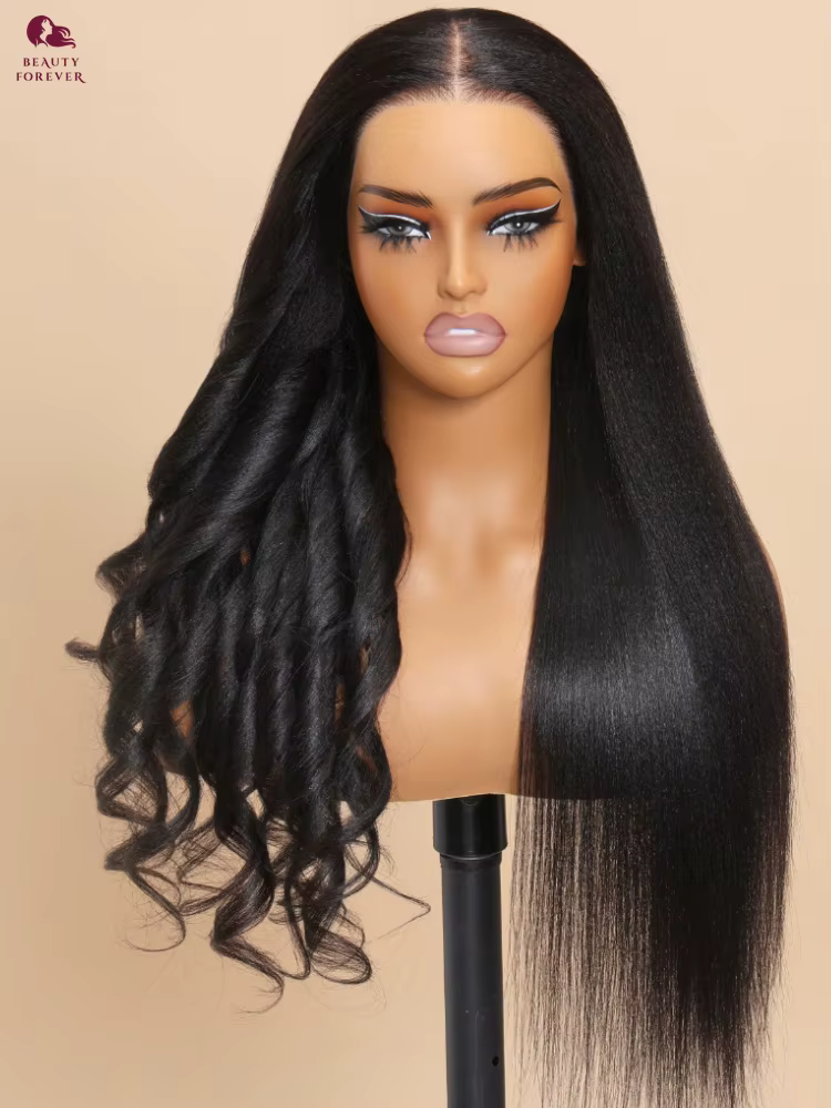 Beautyforever brésilien Yaki droite sans colle perruque de cheveux humains 7x5 Bye Bye noeuds porter