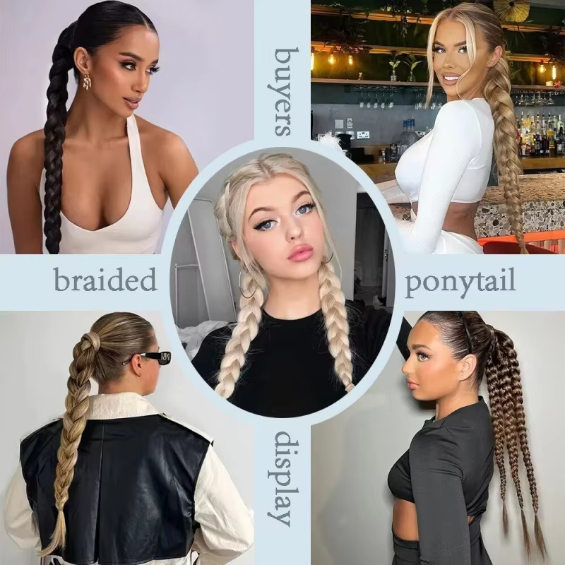 Extensions capillaires synthétiques tressées longues de 24 pouces pour femmes, avec bande élastique,