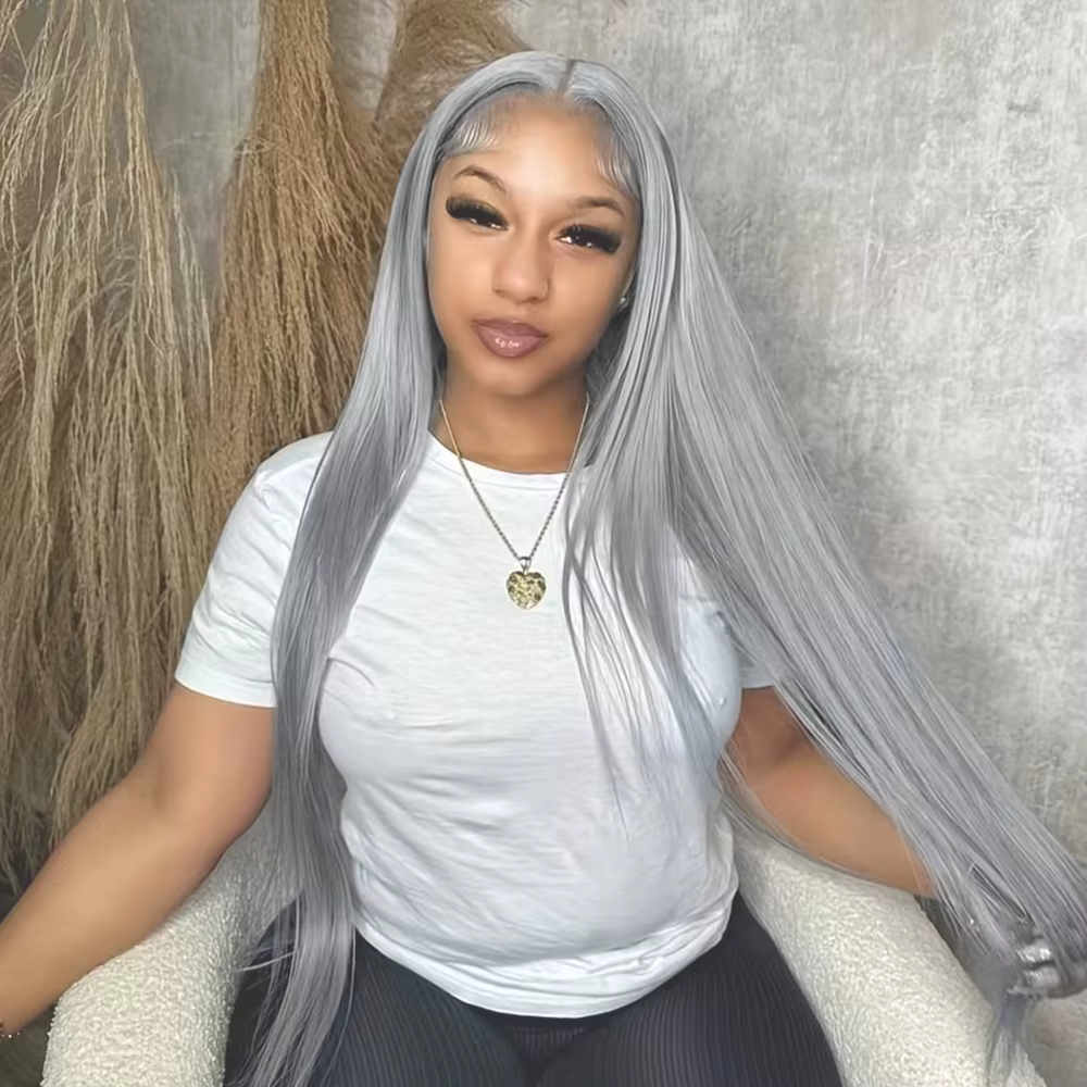 Perruques en cheveux humains gris argenté 13x6 avec dentelle frontale, perruques frontales HD grises