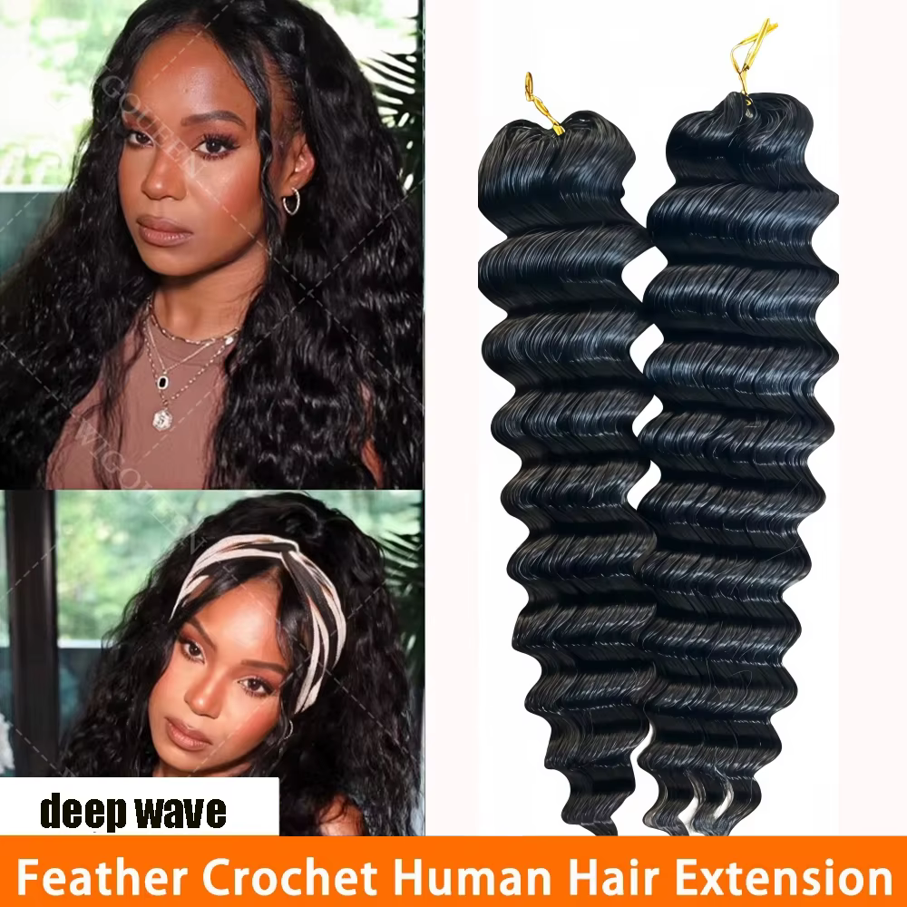 12A sans noeud pré-séparé vague profonde plume Crochet cheveux humains 100% Extensions de cheveux ré