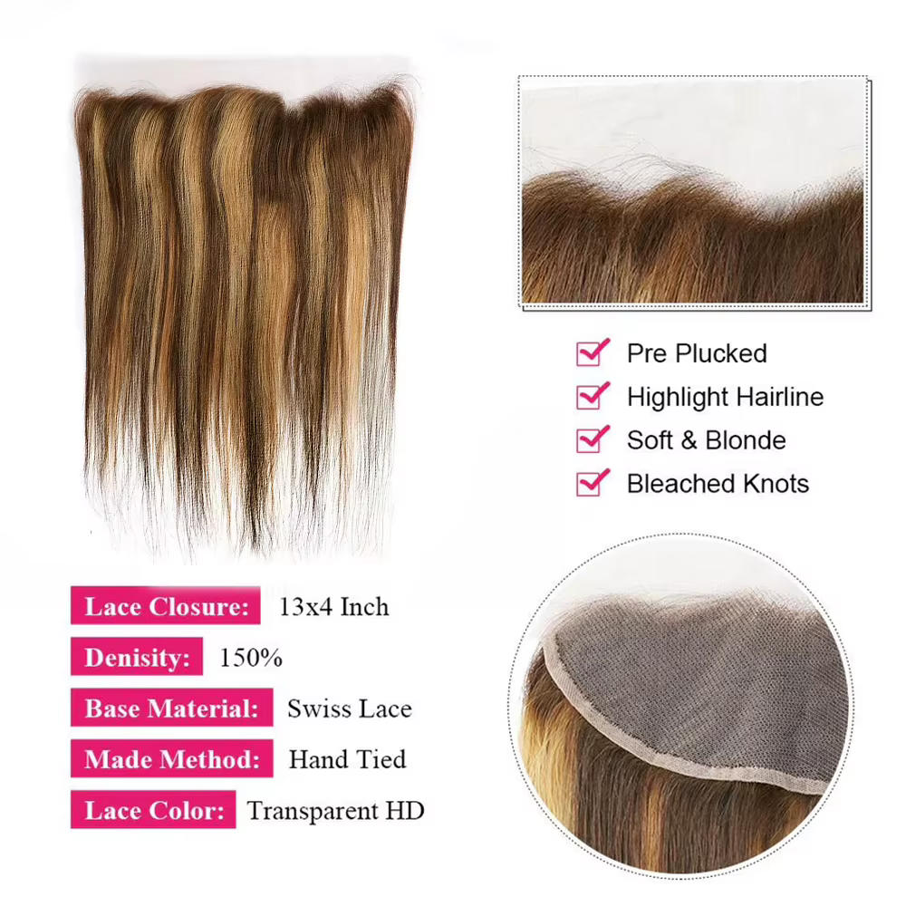 # 4/27 Lots de mèches colorées avec closure, mèches de cheveux humains brésiliens lisses comme des b