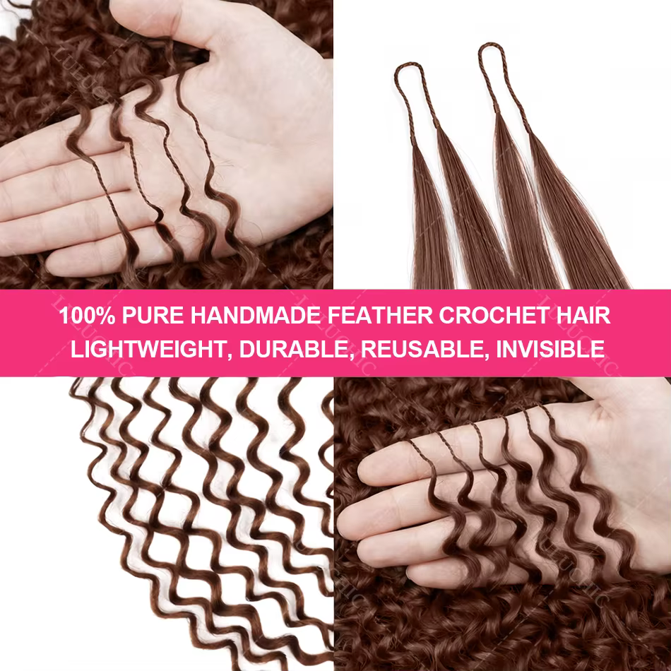 Extensions de cheveux humains bouclés au crochet, couleur marron chocolat, à ondulations profondes, 