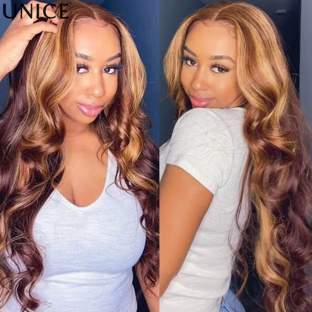 UNice Blonde Highlight Body Wave 4x4 Lace Closure Only 100% Human Hair Closure Free Part