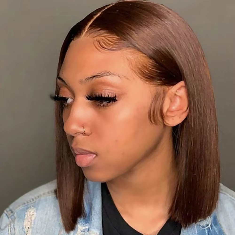 Perruque Cheveux Humains 100% Perruque BOB Courte Perruque Afro Naturelle Humain Perruque Lisse Chev