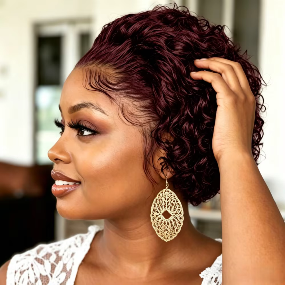 Perruques Courtes Bouclées Pixie Cut 13x1 Lace Front en Cheveux Humains pour Femmes, Perruque en Che