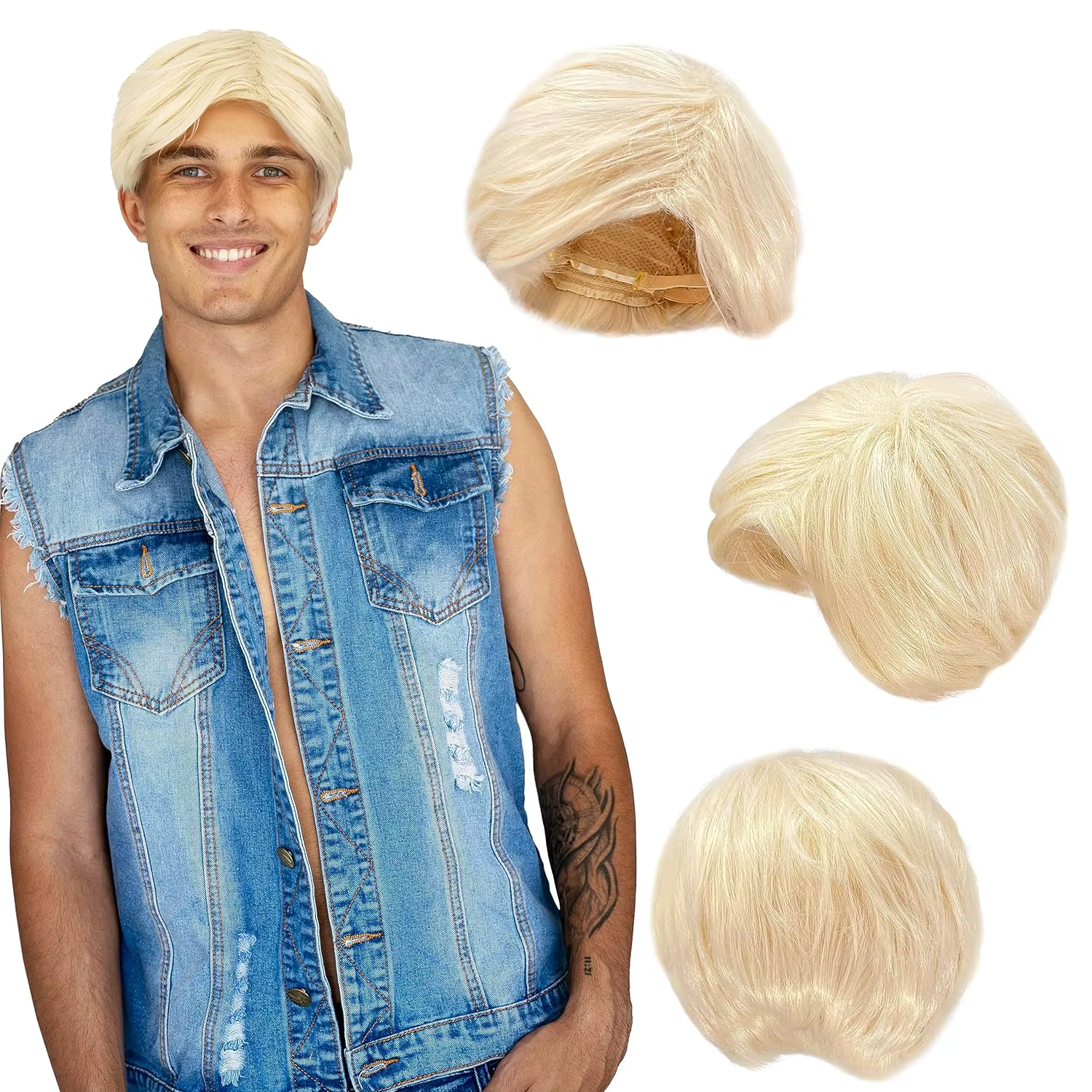 Perruques blondes courtes synthétiques dégradées, couleur blond décoloré, pour hommes, avec perruque