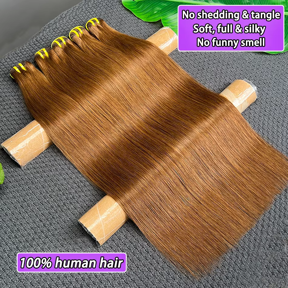 # 4 paquets de cheveux humains lisses de couleur brun foncé, double trame, 100% cheveux vietnamiens,