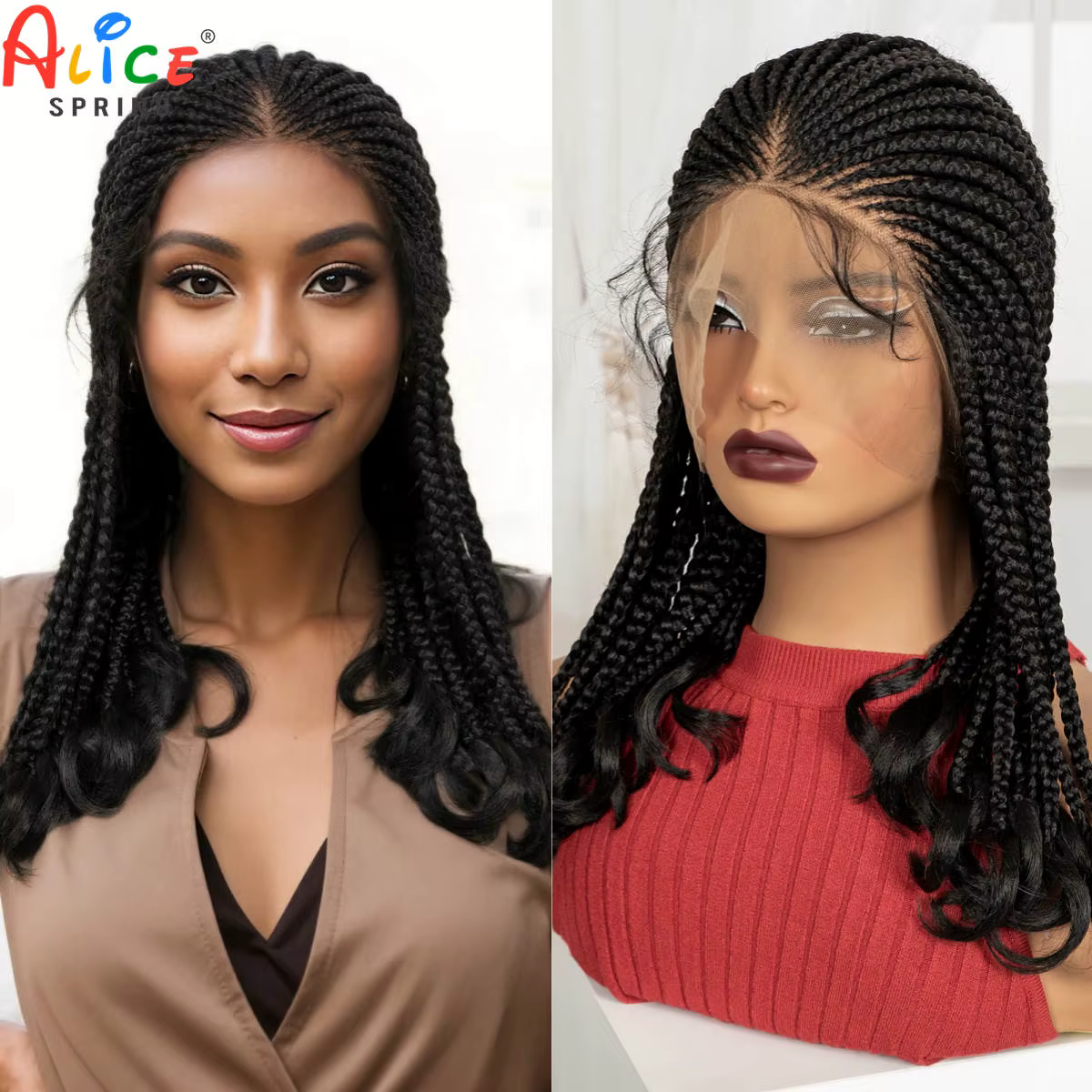 Perruque tressée pleine dentelle Cornrow avec extrémités ondulées 18 pouces perruque de dentelle tre