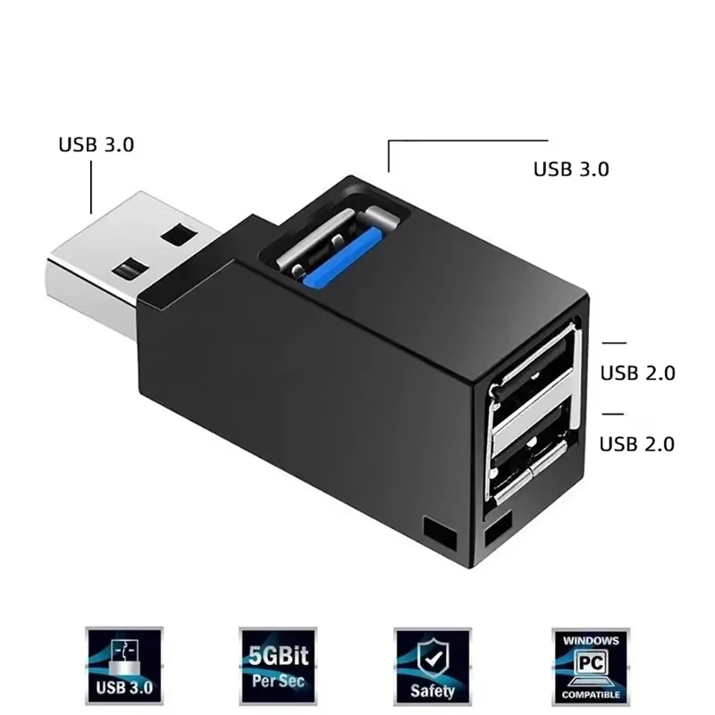 Hubs USB multi-ports USB 3.0 2.0, extension de voiture, séparateur pour ordinateur portable, bureau,
