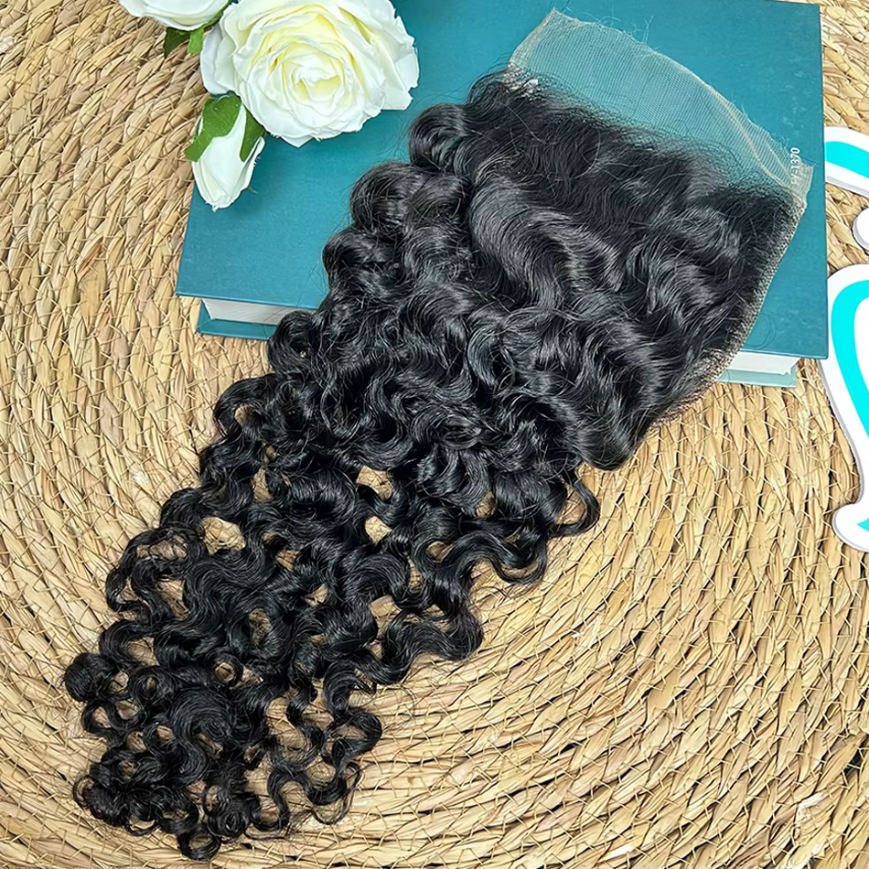 Fermeture de dentelle bouclée birmane 5x5 HD 100% cheveux humains pré-épilés noeuds blanchis dentell