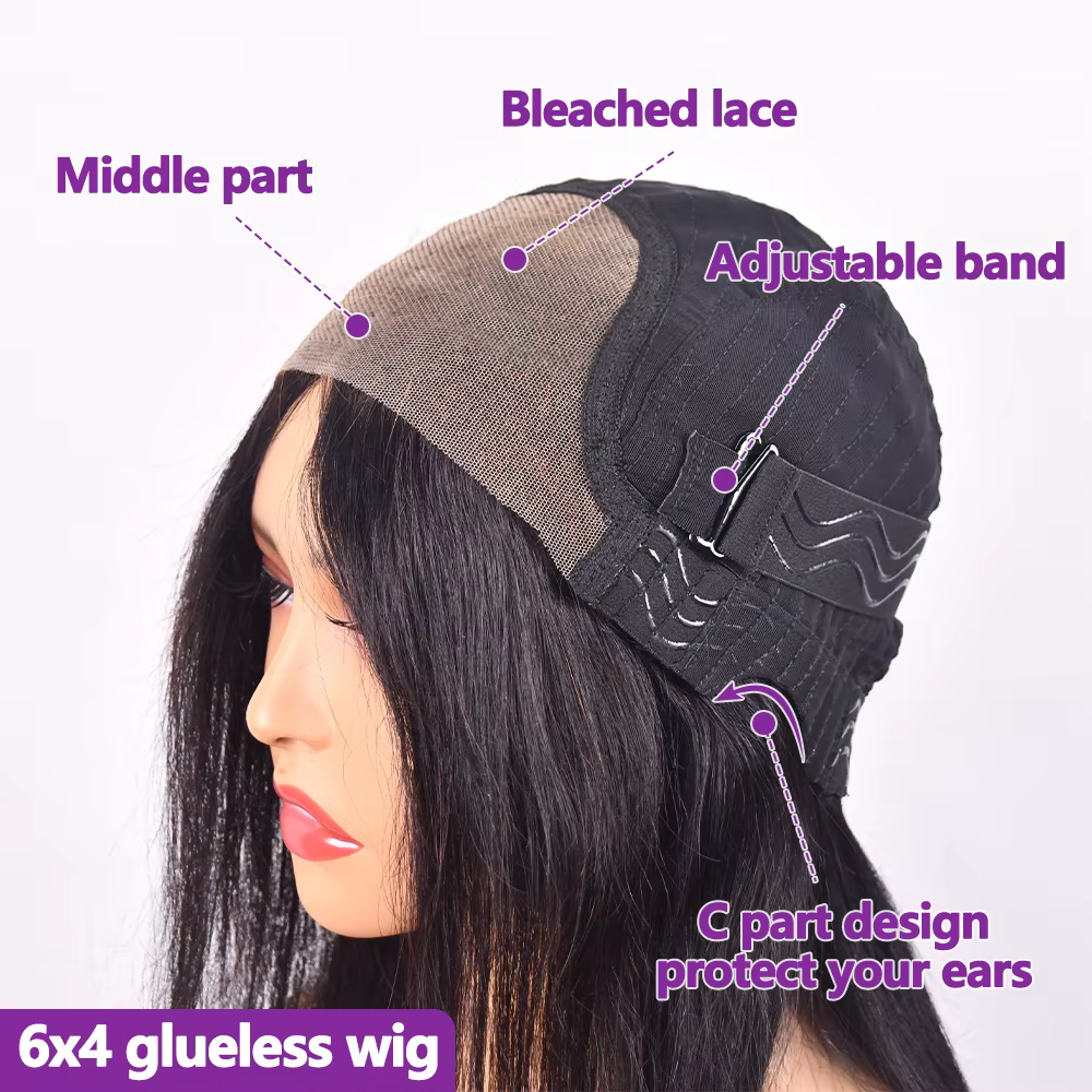 6X4 Perruques Cheveux Humains Sans Colle Prête à Porter 4X4 Glueless Wigs Human Hair Lisse Dentelle 