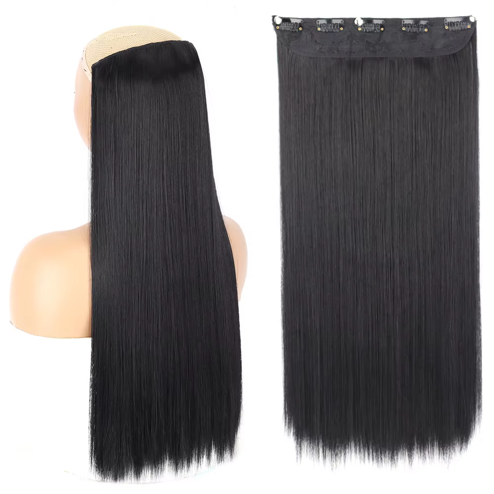 MERISIHAIR cheveux synthétiques longs raides 5 Clips Extensions Clips en Fiber haute température pos