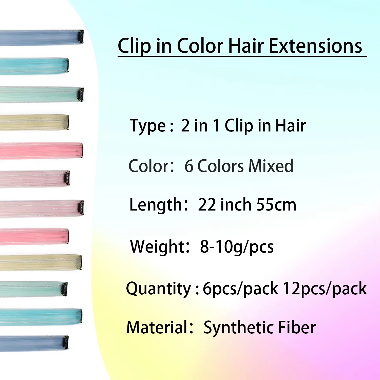 Extensions de cheveux multicolores à clips, mélange de tinsels, extensions de cheveux colorés, cheve