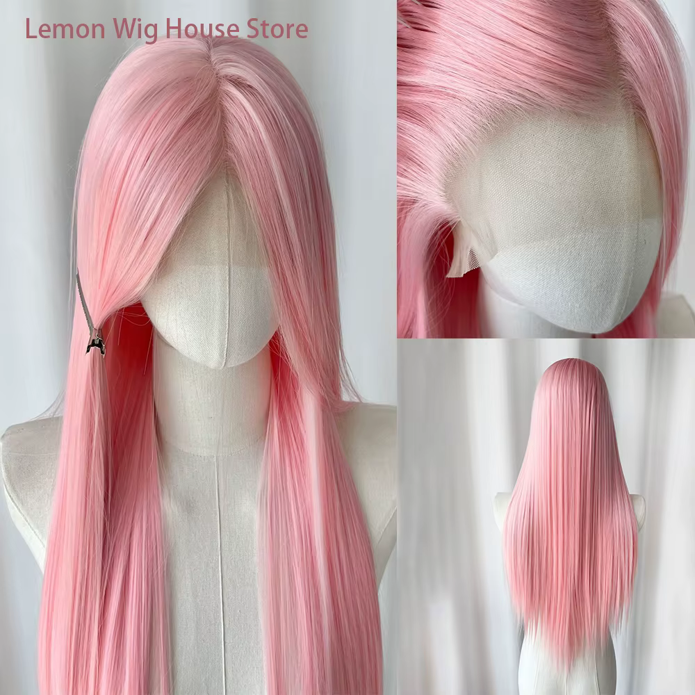 Perruque rose pour femmes, perruque Lace Front 13x4, Lolita, 28 pouces, cheveux synthétiques longs e