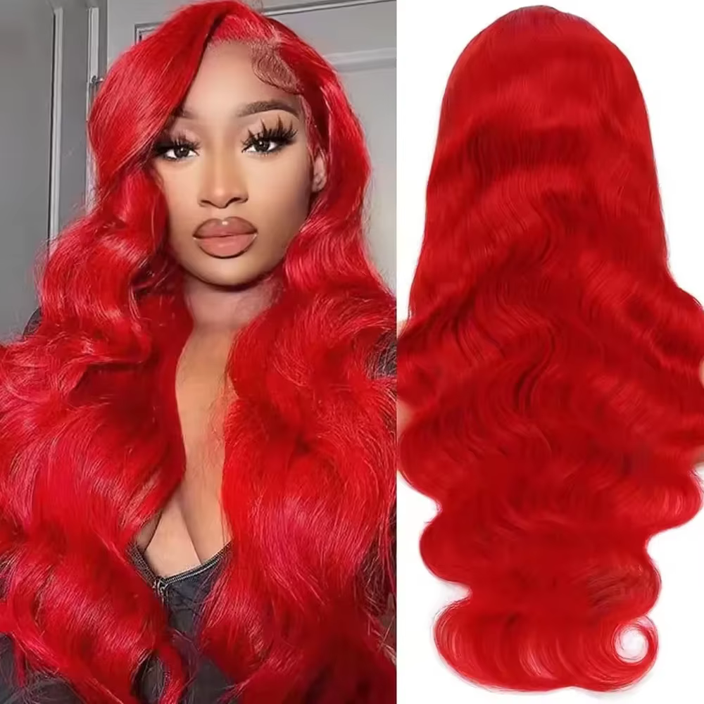 Perruques de cheveux humains brésiliens Body Wave rouge vif, frontales en dentelle HD 13x6 13x4, pré