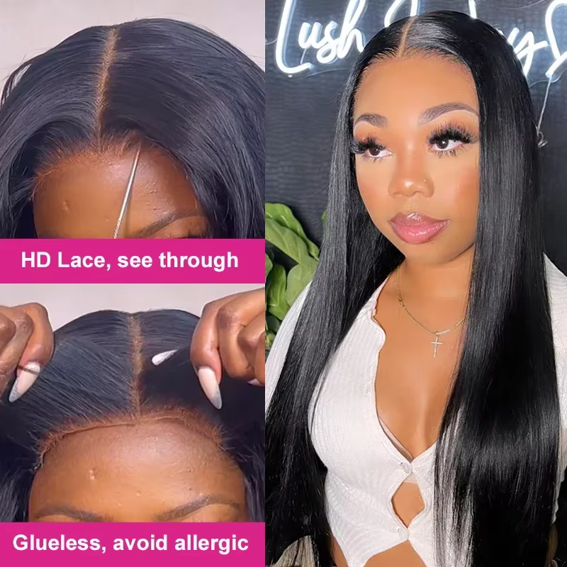 13x6 porter Go sans colle perruque soyeuse droite HD dentelle sans colle perruque cheveux humains pr