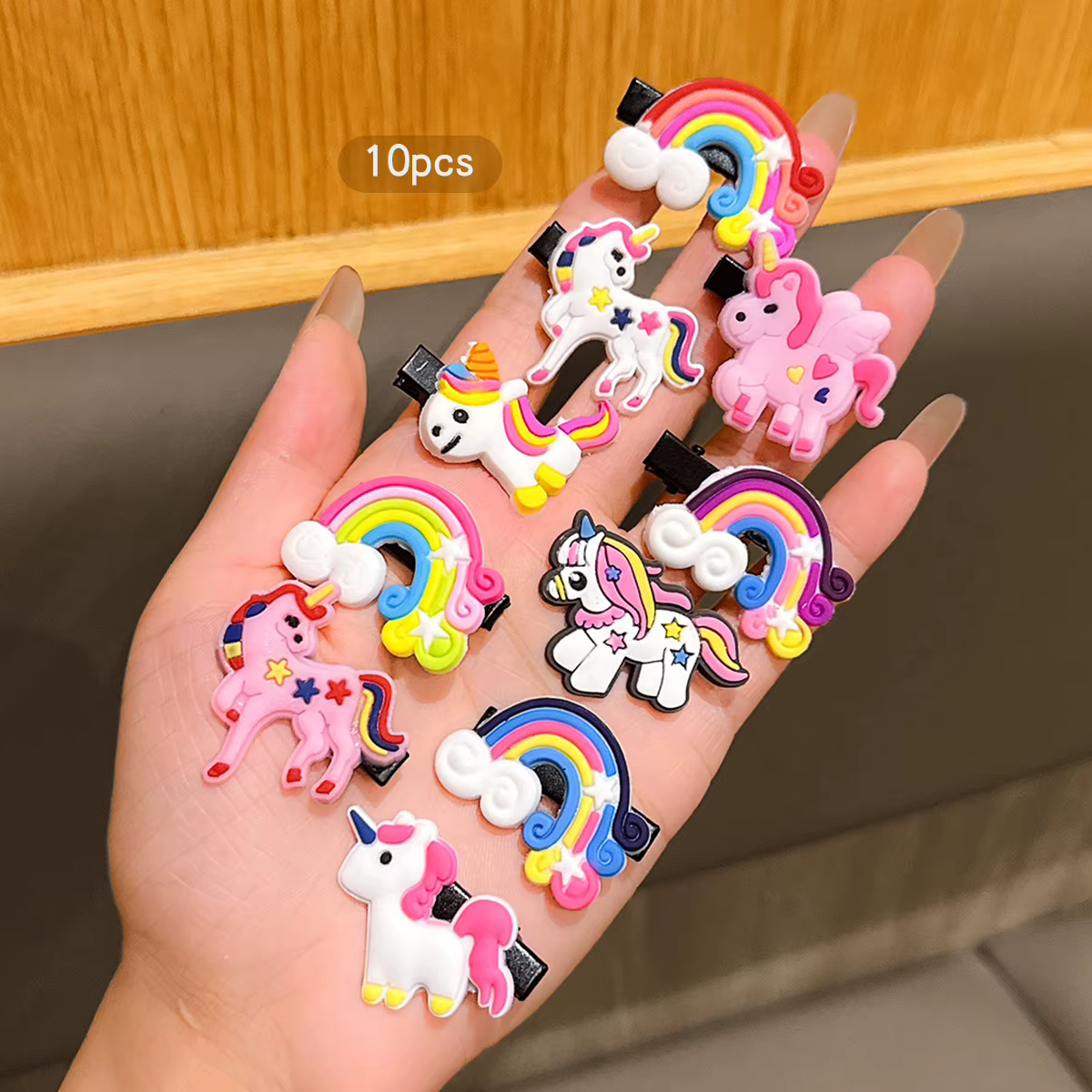 10 pinces à cheveux poney arc-en-ciel, petites pinces de dessin animé mignonnes adaptées aux accesso