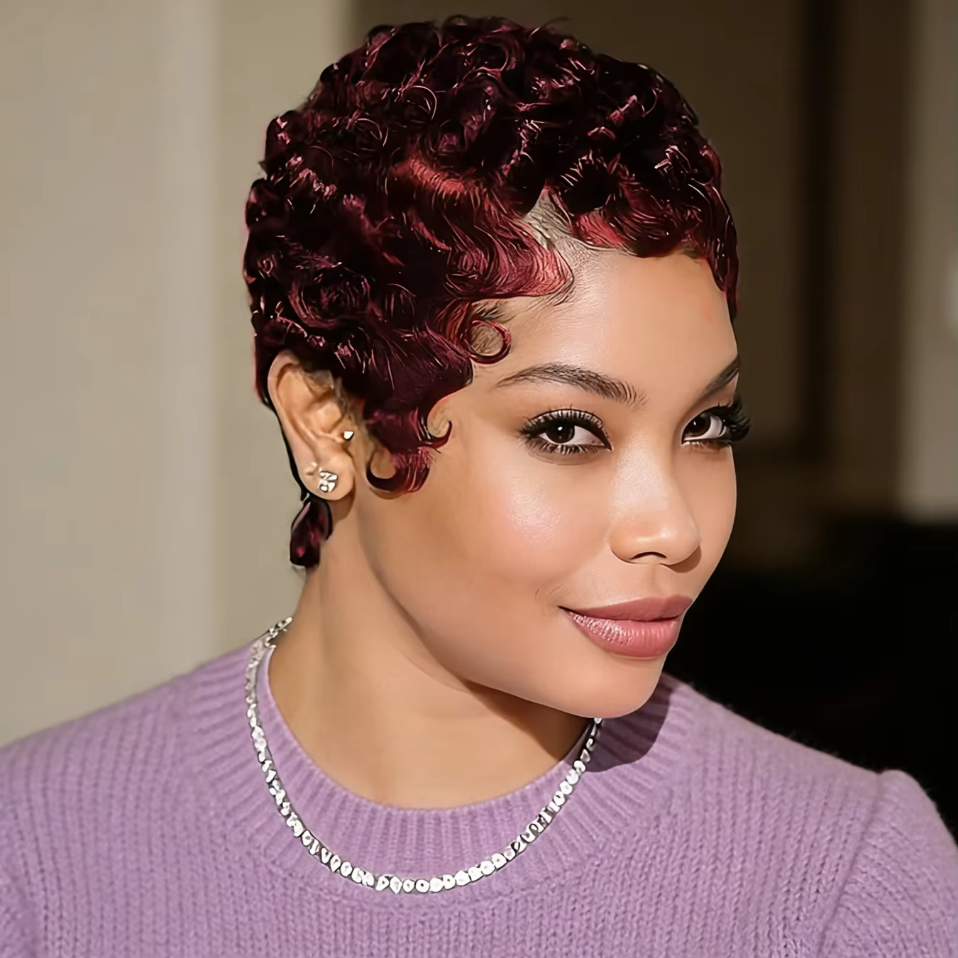 Perruque courte coupe pixie avec raie latérale en cheveux humains, perruques courtes dégradées avec 