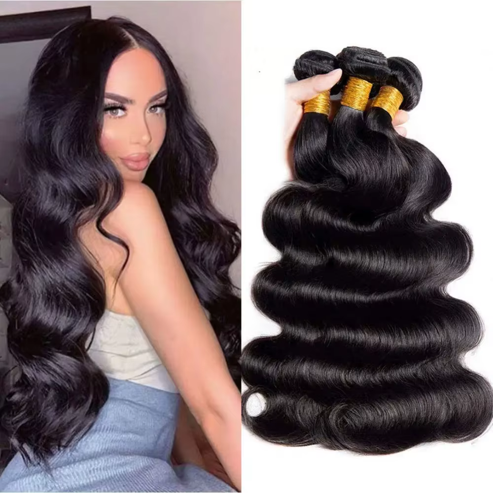 Extensions de cheveux humains Remy brésiliens, ondulés, couleur noir naturel, 1/3/4 pièces, 40 pouce