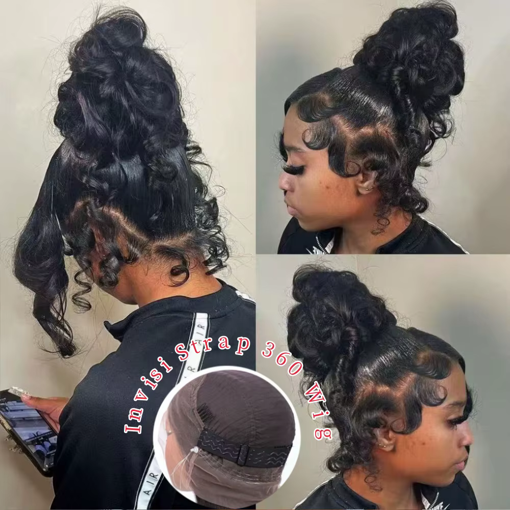 250% densité HD 360 pleine perruque de dentelle avec sangle Invisible cheveux humains vague de corps
