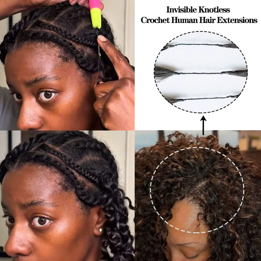 Extensions de cheveux naturels brésiliens bouclés au Crochet, plumes, 100% vrais cheveux crus, crépu