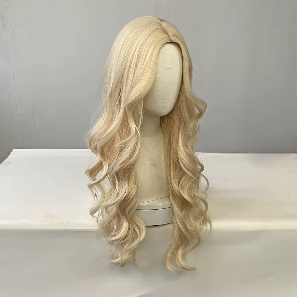 Perruque synthétique blonde pour femmes, avec grandes vagues et cheveux longs bouclés, ensemble comp