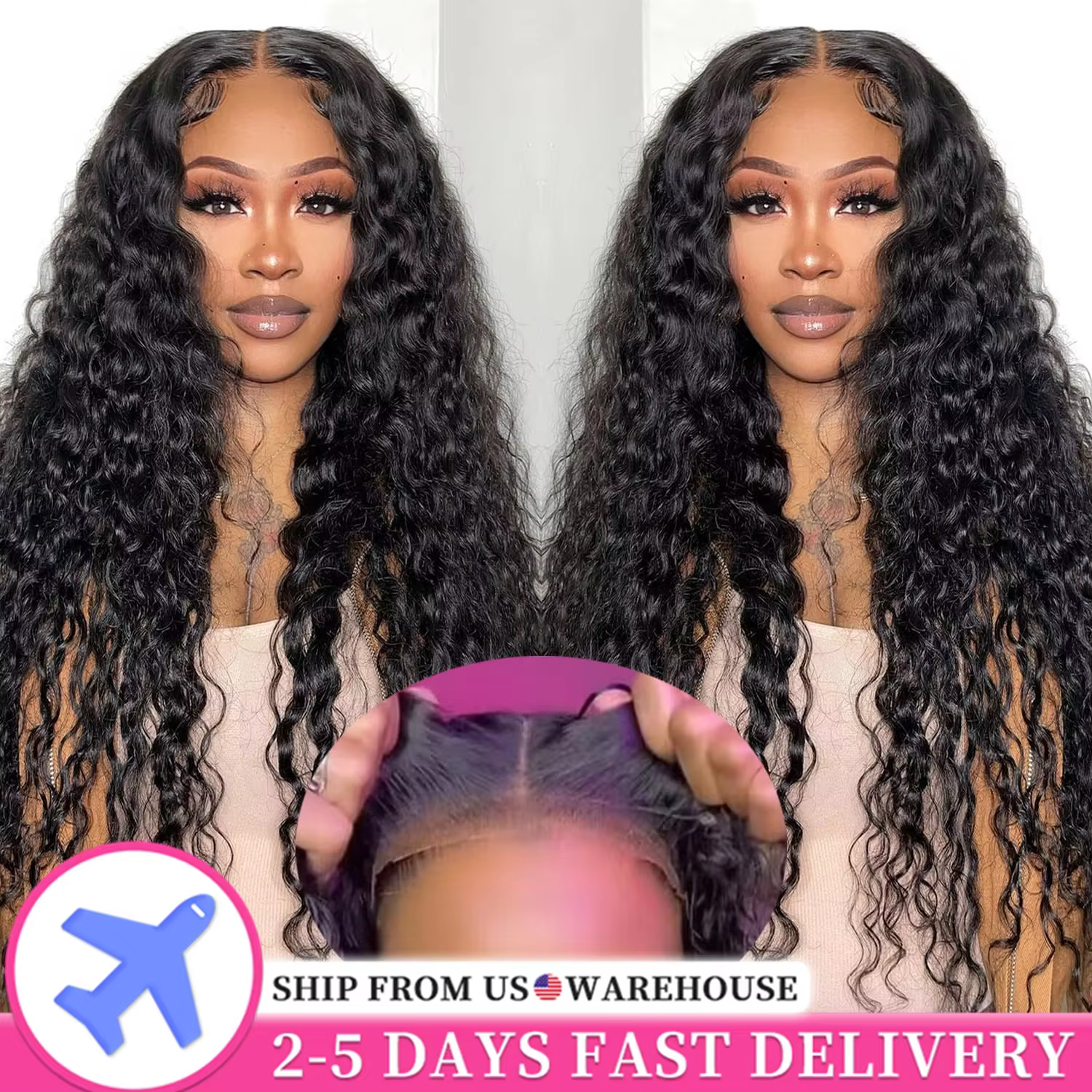 Perruque Wear & Go 30-32 pouces, Deep Wave, nœuds pré-décolorés, closure en dentelle 5x5, sans colle