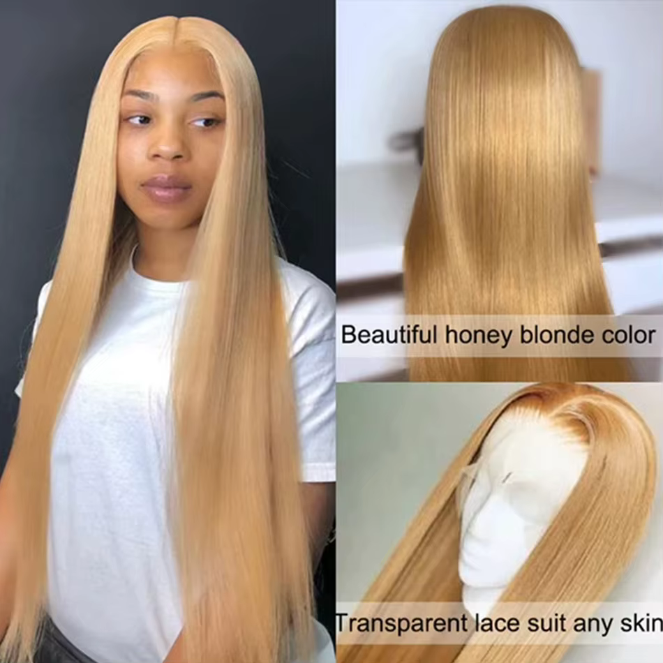 13x6 miel blond HD Transparent dentelle avant perruques cheveux humains # 27 perruques colorées de c