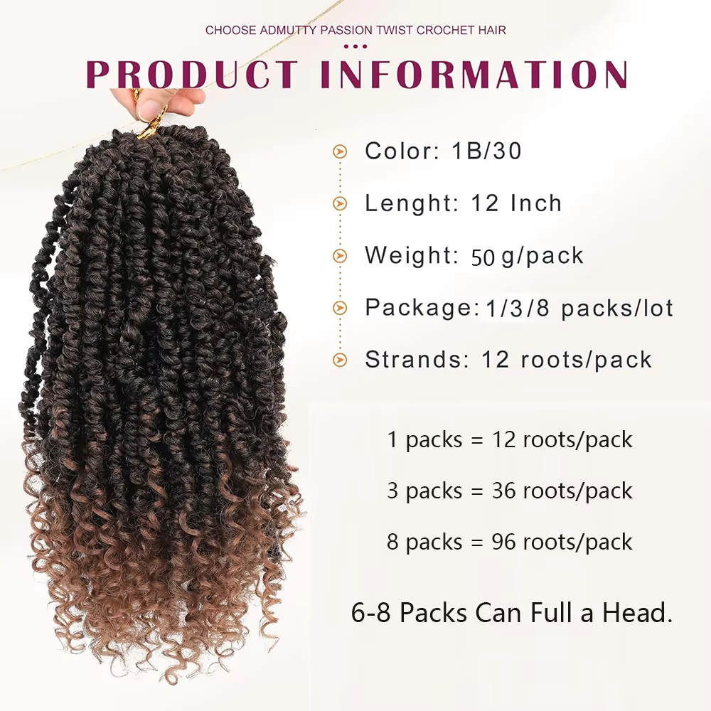 14 pouces Passion Twist Crochet cheveux 8 paquets pré-bouclés Passion Twist cheveux, court pré-boucl