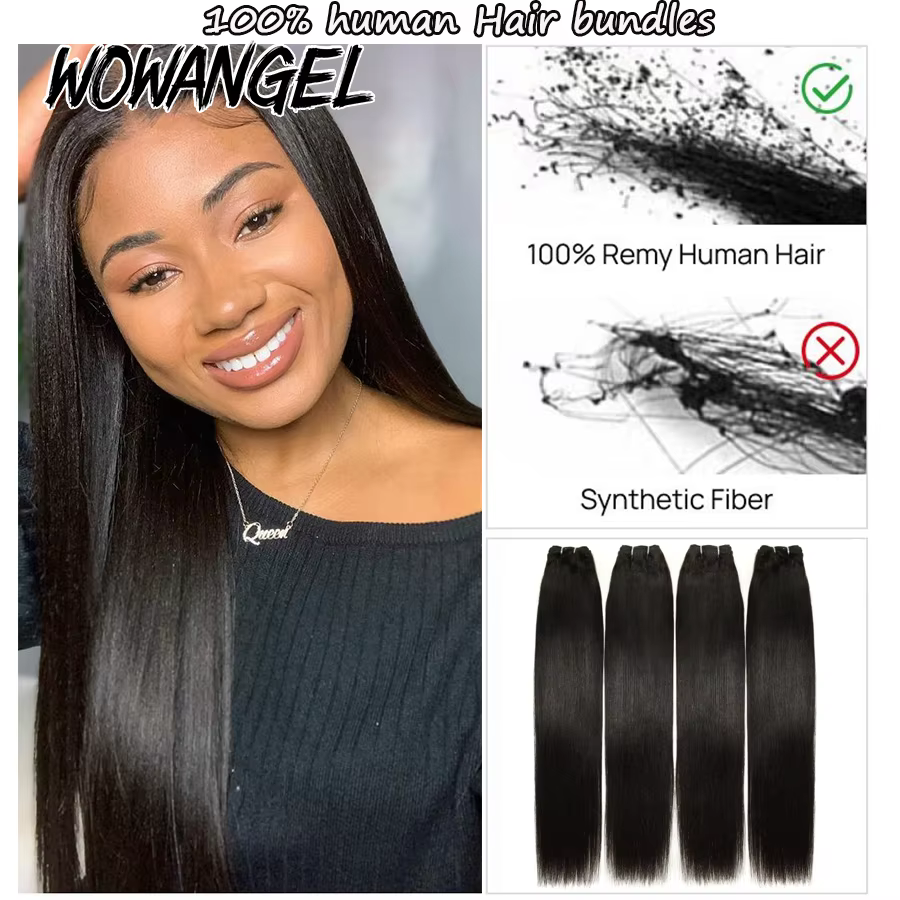 WOWANGEL lumière Yaki droite paquets de cheveux humains rebondissant moelleux crépus droite vierge E
