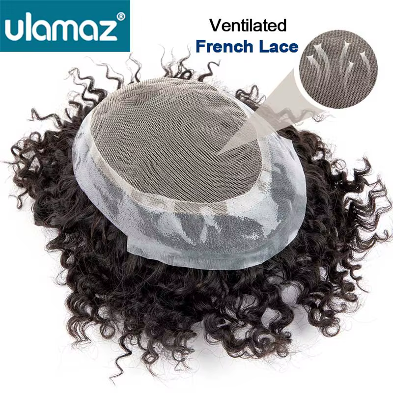 Australie toupet cheveux hommes système de cheveux bouclés pour hommes Pu peau dentelle hommes perru
