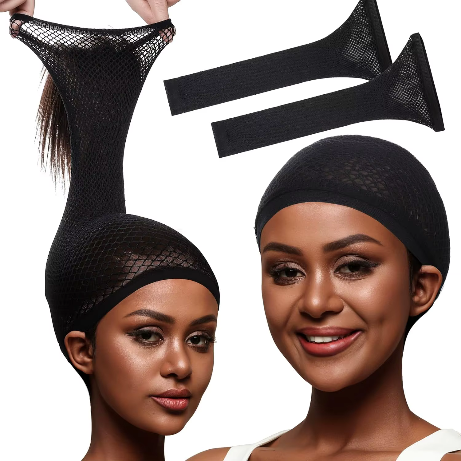 Bonnet de perruque en peau noire, filet à cheveux pour perruques, bonnets de perruque pour femmes, b